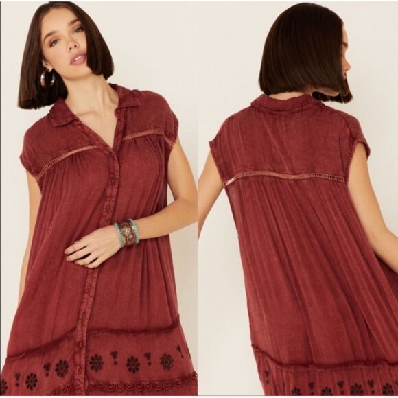 Free People Women Pretty Cozy Maxi Dress Maroon Size Small - Picture 14 of 14